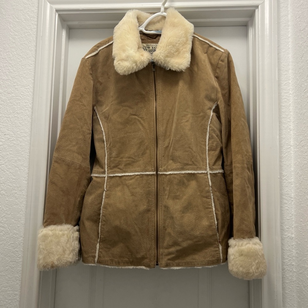 New York Classics Genuine Leather Shearling Jacket Coat Brown M - Picture 2 of 12